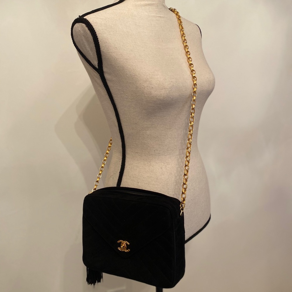 Vintage Authentic Chanel Black Suede Purse